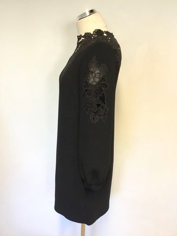 WHISTLES BLACK LACE TRIM SPECIAL OCCASION SHIFT DRESS SIZE 8