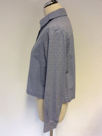 HOBBS LIGHT BLUE FLECK COTTON CROP ROLL BACK SLEEVE SHIRT SIZE 12