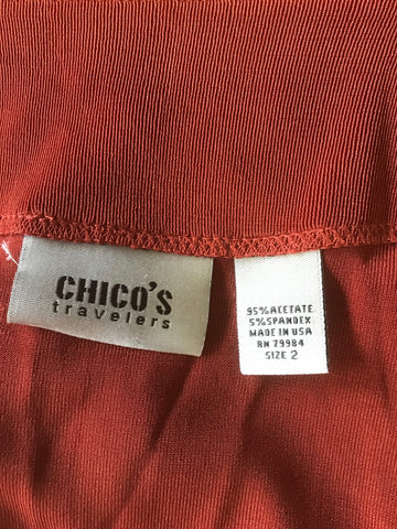 CHICO’S TRAVELERS RUST 4 PIECE JACKET,TOP, TROUSER & SCARF SUIT SIZE 2 UK M
