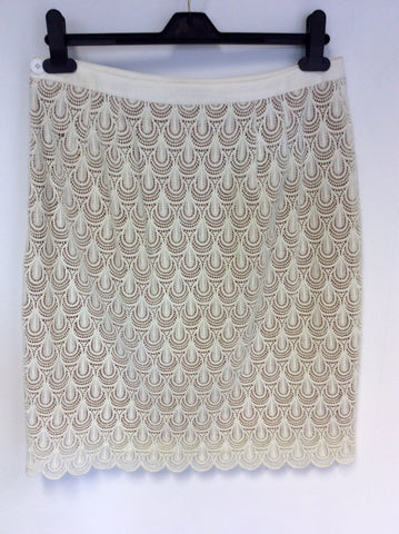 HOBBS NW3 CREAM LACE STRAIGHT SKIRT SIZE 12