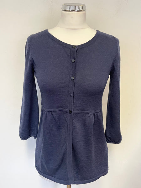 BODEN NAVY BLUE 100% WOOL WAISTED CARDIGAN SIZE 10
