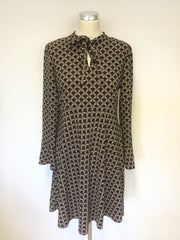 MARISA & MARIE BLACK & BEIGE PRINT LONG SLEEVE A LINE DRESS SIZE XL UK 14
