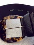 HOBBS BLACK LEATHER & BROWN TORTOISE BUCKLE FASTEN BELT SIZE S