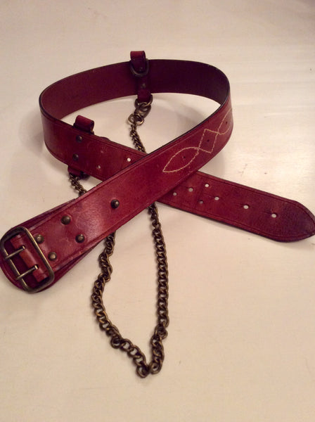 ALL SAINTS CHESTNUT BROWN LEATHER & BRASS CHAIN BELT SIZE M