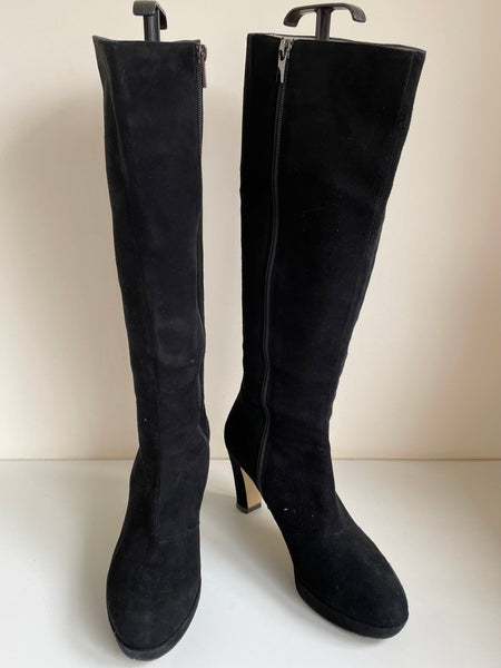 HOBBS BLACK SUEDE KNEE LENGTH HEELED BOOTS SIZE 7/40