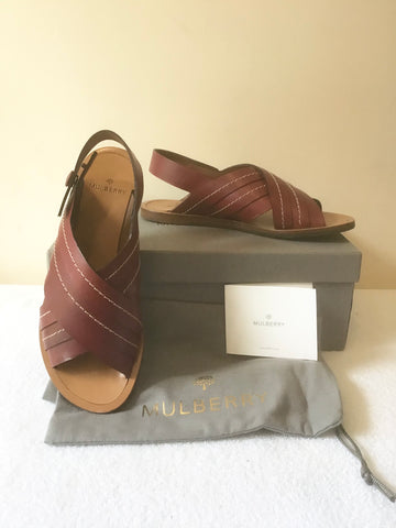 MULBERRY VACCHETTA ROSEWOOD LEATHER FLAT SANDALS SIZE 3.5/36
