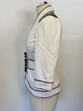 JAEGER WHITE WITH BLACK TRIM 3/4 SLEEVE COTTON JACKET SIZE 8
