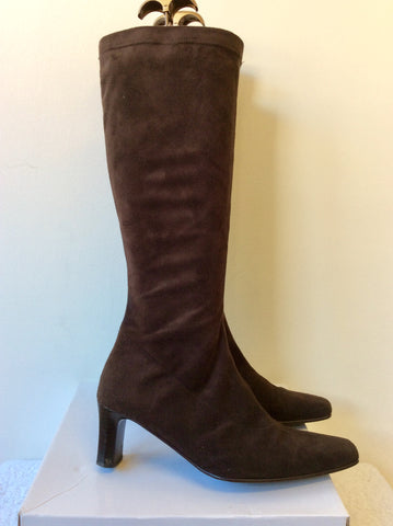 GABOR BROWN FAUX SUEDE PULL ON KNEE LENGTH BOOTS SIZE 7/40