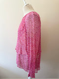 LK BENNETT MADISON PINK PRINT SILK LAYERED LONG SLEEVE TOP SIZE 18