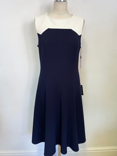 BRAND NEW ROMAN NAVY BLUE & WHITE TRIM FIT & FLARE DRESS SIZE 16