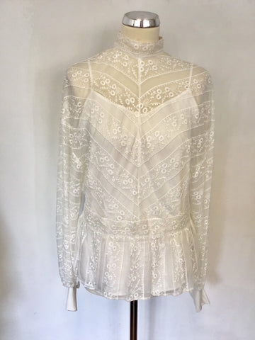 BRAND NEW MUVEIL IVORY SILK EMBROIDERED LONG SLEEVE BLOUSE SIZE 36 UK 8