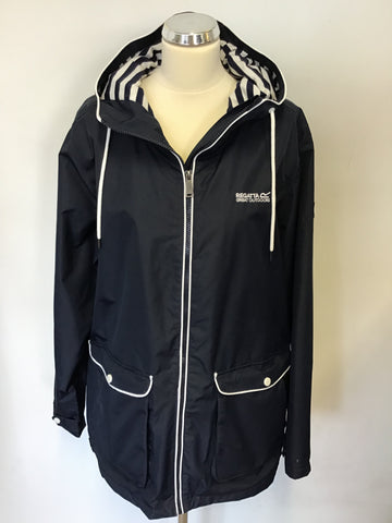 REGATTA NAVY BLUE & WHITE TRIM LIGHTWEIGHT HYDRAFORT WATERPROOF JACKET SIZE 18
