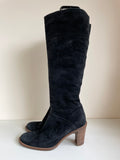 HOBBS BLACK SUEDE PULL ON KNEE LENGTH HEELED BOOTS SIZE 5/38