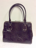 HOBBS DARK BROWN LEATHER CROC DESIGN TOTE/ SHOULDER BAG