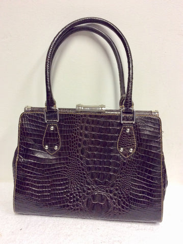 HOBBS DARK BROWN LEATHER CROC DESIGN TOTE/ SHOULDER BAG