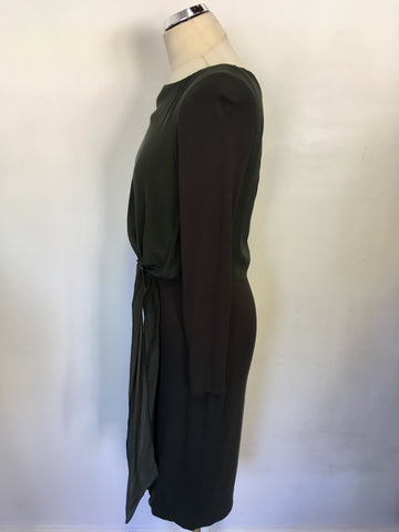 MINT VELVET DARK GREEN STRETCH JERSEY SILK TOP DRESS SIZE 10