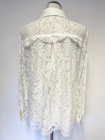REISS YASI OFF WHITE FLORAL LACE COLLARED LONG SLEEVE BLOUSE SIZE 14