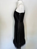 LK BENNETT BLACK RIBBON LABEL BLACK ONE SHOULDER FEATHER TRIM COCKTAIL DRESS SIZE 8