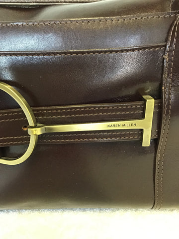 KAREN MILLEN DARK BROWN LEATHER SHOULDER BAGS