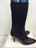 MARCCAIN BLACK LEATHER & STRETCH FABRIC CALF LENGTH BOOTS SIZE 6/39