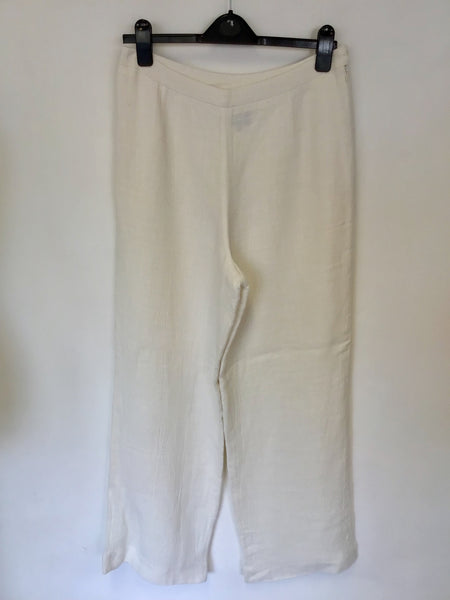 CLAUDIA STRATER WHITE LINEN BLEND TROUSERS SIZE 42 UK 14