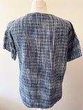 TOAST NAVY BLUE & WHITE WEAVE LINEN SHORT SLEEVE TOP SIZE M