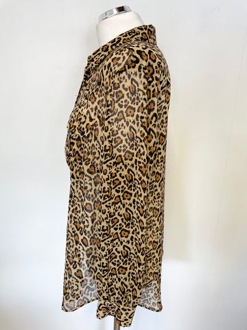 MINT VELVET BLACK,CAMEL & TAN LEOPARD PRINT LONG SLEEVED BLOUSE SIZE 14