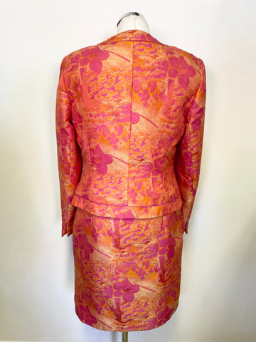 STEILMANN PINK & ORANGE FLORAL PRINT SLEEVELESS PENCIL DRESS & JACKET SUIT  SIZE 14