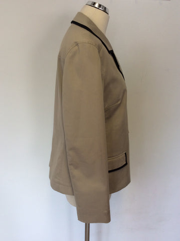 JAEGER FAWN & BLACK EDGE TRIM COTTON JACKET SIZE 16