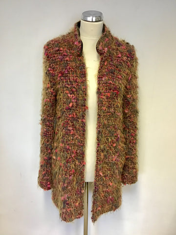 AIRFIELD ORANGE,RED & GREEN BOUCLE SHAGGY KNIT JACKET SIZE 38 UK 10