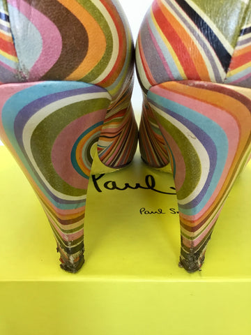 PAUL SMITH MULTI COLOURED STRIPE LEATHER HEELS SIZE 7.5/41