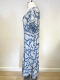 ANOKHI FOR EAST BLUE & WHITE PAISLEY PRINT MIDI DRESS SIZE 14