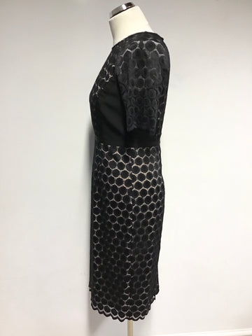 HOBBS BLACK & NUDE LINED LACE SPECIAL OCCASION PENCIL DRESS SIZE 10