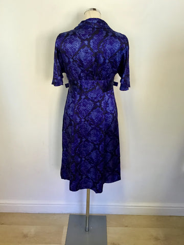 KAREN MILLEN BLACK & BLUE SNAKESKIN PRINT SILK DRESS SIZE 12