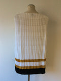 BIMBA Y LOLA WHITE WITH TAN & BLACK STRIPE PLEATED FINE KNIT TOP SIZE S