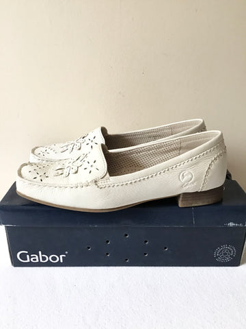 BRAND NEW IN BOX GABOR COMFORT WHITE LEATHER EMBELLISHED LOAFERS SIZE 6/39 G
