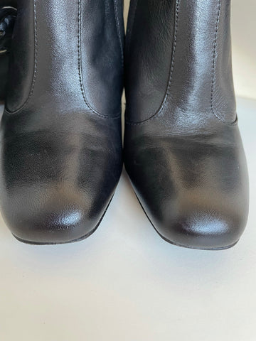 KAREN MILLEN BLACK LEATHER BUCKLE TRIM HEELED KNEE LENGTH BOOTS SIZE 5/38