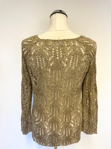 PHASE EIGHT GOLD SEQUIN TRIM OPEN KNIT LONG SLEEVE JUMPER SIZE 10