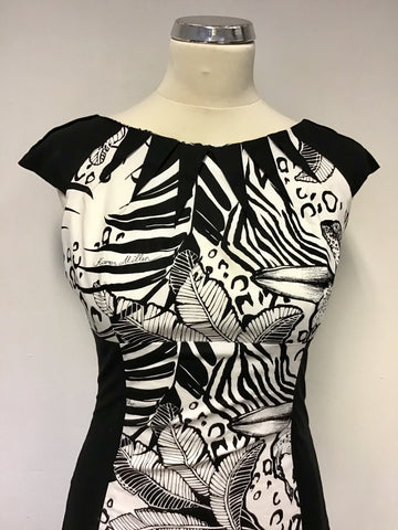 KAREN MILLEN BLACK & WHITE PRINT PENCIL DRESS SIZE 10