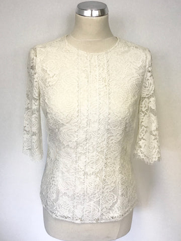 REISS MITSY OFF WHITE LACE SHORT SLEEVE TOP SIZE 8