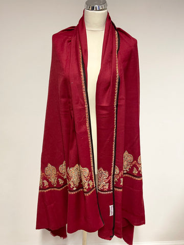 BRAND NEW DEAN ALAN RED EMBROIDERED TRIM LARGE WOOL SHAWL/ WRAP