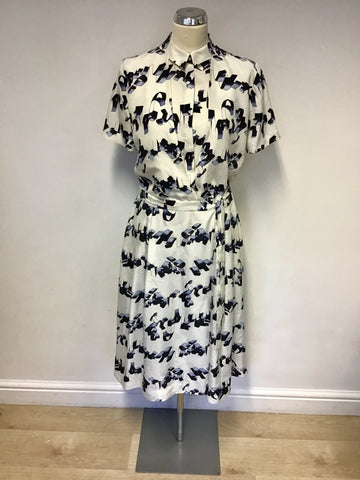 BRAND NEW & OTHER STORIES GRAPHIC STEAMER IVORY & BLUE PRINT SILK DRESS SIZE 12