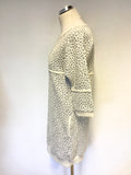 REISS JADEN GREY & CREAM PRINT SWEATSHIRT DRESS SIZE 10