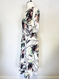 REISS NAOMI MULTI COLOURED PRINT COLD SHOULDER TIE BELT OCCASION  DRESS SIZE 14