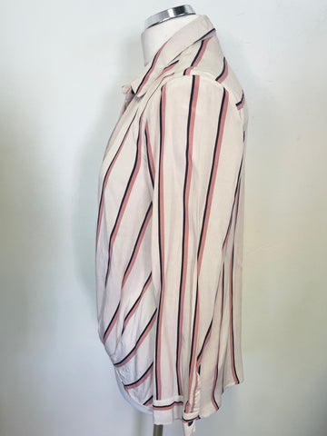 MINT VELVET PINK & BLACK STRIPE LONG SLEEVED BLOUSE SIZE 12