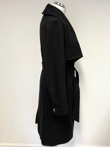 TED BAKER BLACK DANITA WRAP AROSS WOOL & CASHMERE BLEND BELTED KNEE LENGTH COAT SIZE 2 UK 10