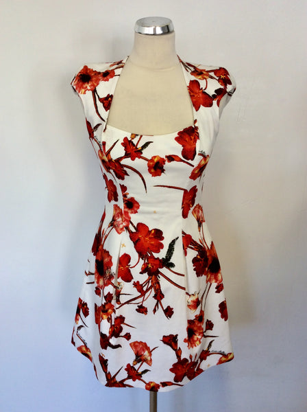 KAREN MILLEN WHITE & ORANGE FLORAL PRINT DRESS SIZE 8