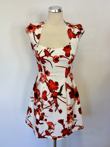 KAREN MILLEN WHITE & ORANGE FLORAL PRINT DRESS SIZE 8
