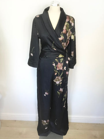TED BAKER NAVY BLUE FLORAL KENSIDY ARBORETUM PYJAMA JUMPSUIT SIZE 2 UK 10/12