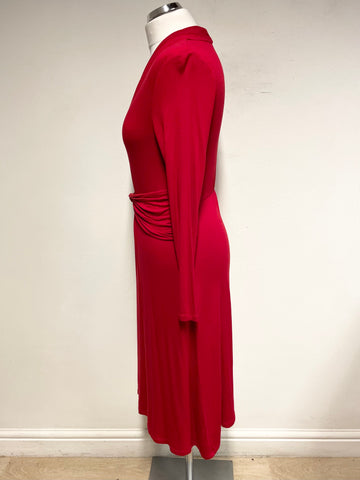 PURE COLLECTION RED LONG SLEEVED STRETCH JERSEY DRESS SIZE 10